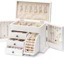 Poyilooo Jewelry Box Organizer, Solid Wood Jewelry Boxes for Women for Storage & Display Necklace Ring Earring Bracelet, Rustic Style Jewelry Organizer Box for Women Gifts (Weathered White)