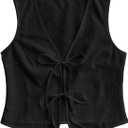 Women's Summer Bow Tie Front Vest Top Deep V Neck Sleeveless Tank Going Out Tops (Black, M)
