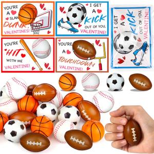 FLYSNK 28 Pack Stress Ball Valentines Day Cards for Kids School, Valentines Day Gifts for Kids Classroom, Sports Valentines for Boys Class Valentines Exchange Cards Party Favors Exchange Gifts Prizes