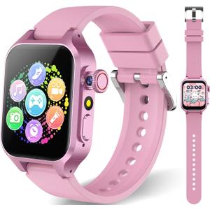 Smart Game Watch for Kids with 32 Games, Telescopic Camera, Pedometer, Alarm, Video, Music, Auidobook, Learn Card, Parental Control, Kids Wrist Watch for Ages 4-12 Girls Boys Chrismars Birthday Gifts (Pink)