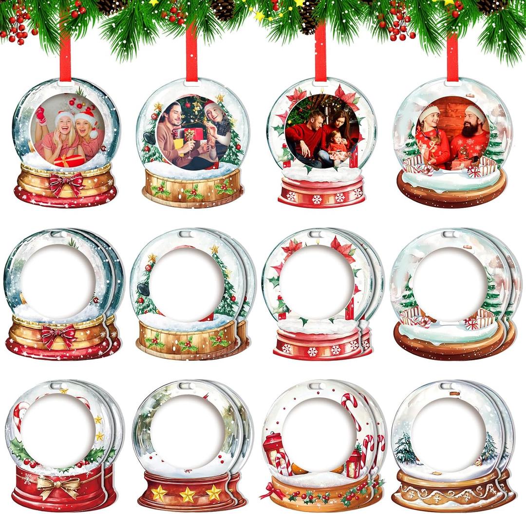 16 Pcs Acylic Christmas Photo Ornaments Christmas Ball Picture Frame Ornaments Hanging Picture Frame Memories Gifts DIY Keepsake Tree Decorations for Xmas Party Decor