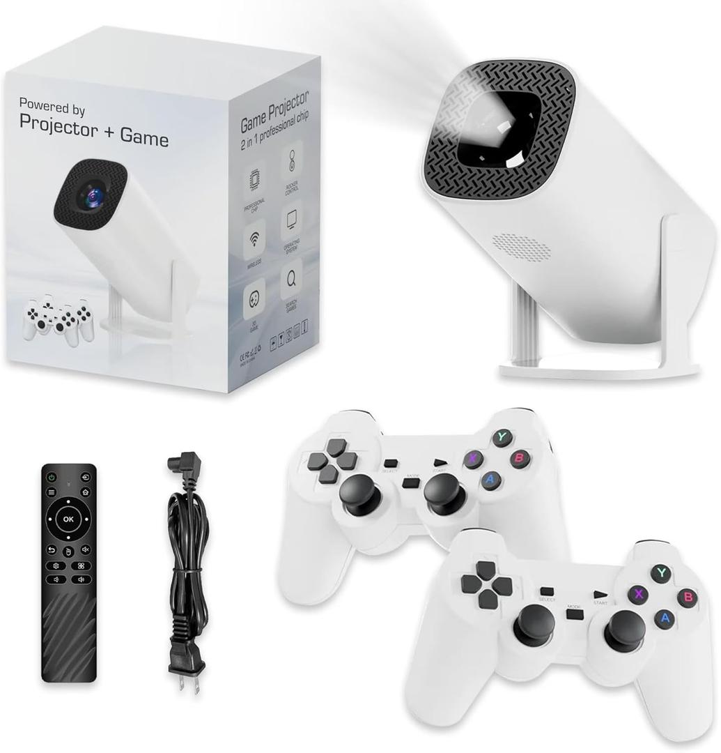 New P30 Retro Game Console with Projector4K HD Portable Projector with 36000+ GamesPlug and Play TV Video Game StickSmart Projector with 2.4g Wireless ControllersAndroid TV 11.0, WiFi