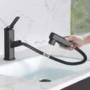 MIAOHUI Pull Out Single Hole Bathroom Faucet, 3 Spray Mode Single Handle Bathroom Faucets for Sink 1 Hole, Bathroom Sink Faucet with Pull Down Sprayer, Vanity Faucet with Fountain Mode, Matte Black (Regular)