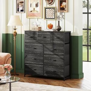 WLIVE Tall Dresser for Bedroom, 9 Drawer Chest of Drawers, Black Wood Grain, 9 roomy fabric drawers, Tall storage design, Bedroom or closet use, Sturdy steel frame, Smooth wood tabletop, 
Product Dimensions	11.8"D x 39.6"W x 11.8"H