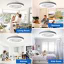 Depuley LED Ceiling Fan with Light: 19" Modern Flush Mount Low Profile Ceiling Fans with Remote & Smart APP Control - Grey Bladeless Fandelier Dimmable Quiet DC Motor for Bedroom Kids Room 6 Speeds