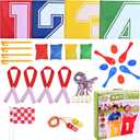 GOLDGE 28 Piece Outdoor Games Kit for Kids, Includes Potato Sack Race Bags, Bean Bag Toss, 3 Legged Race Bands, Egg Spoon Relay, for Easter & Birthday Parties (Potato Sack Race Bags)