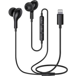 Guguearth Lightning Headphones for iPhone,MFi Certified in-Ear Lightning Earphones for iPhone,Magnetic Earbuds for iPhone with Mic Controller Compatible with iPhone 14 13 12 11 Pro Max XR 8 7 (Black)