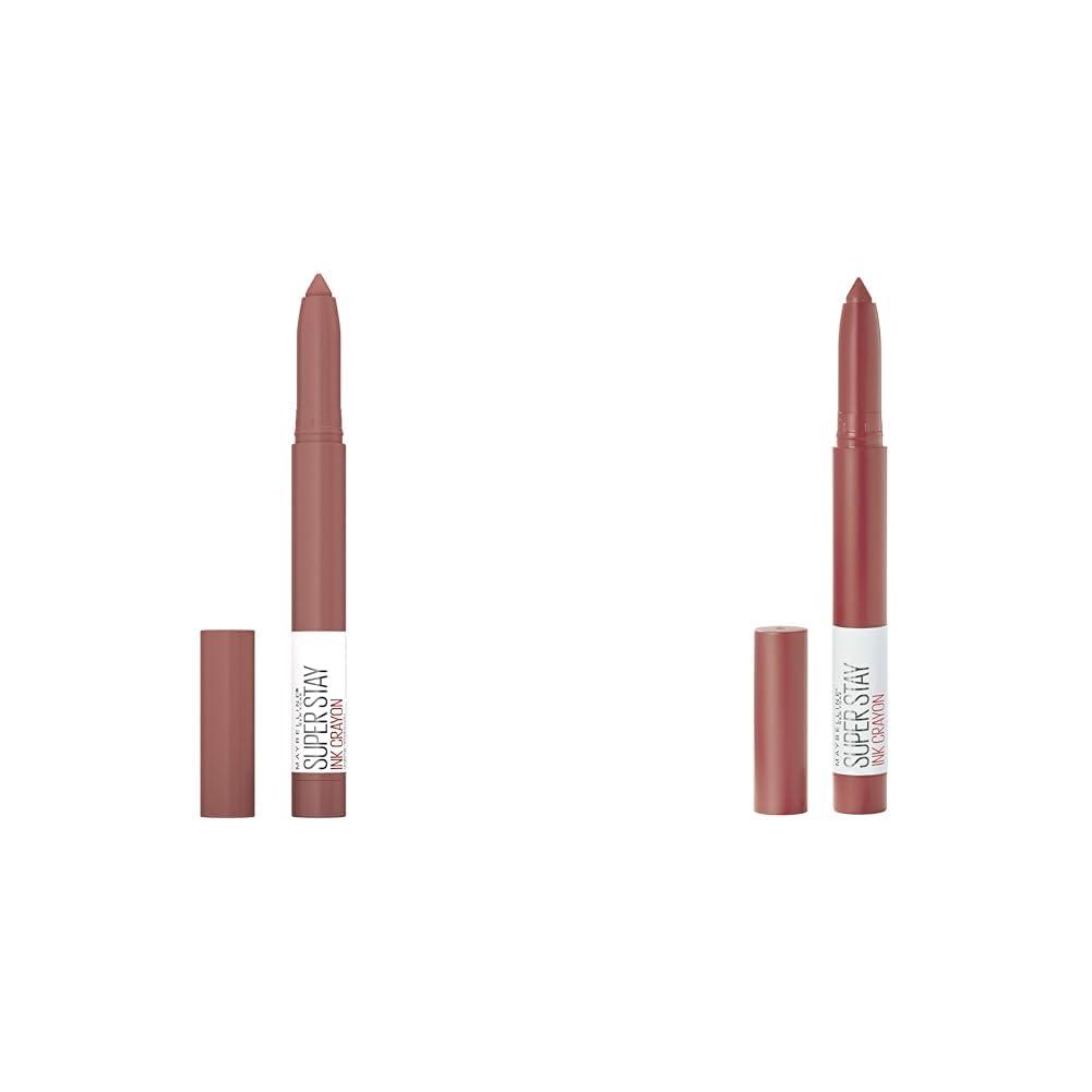 MAYBELLINE Super Stay Ink Crayon Lipstick Makeup Bundle with Trust Your Gut Mauve Nude Pink and Enjoy The View Red Brown Shades, 1 Count Each