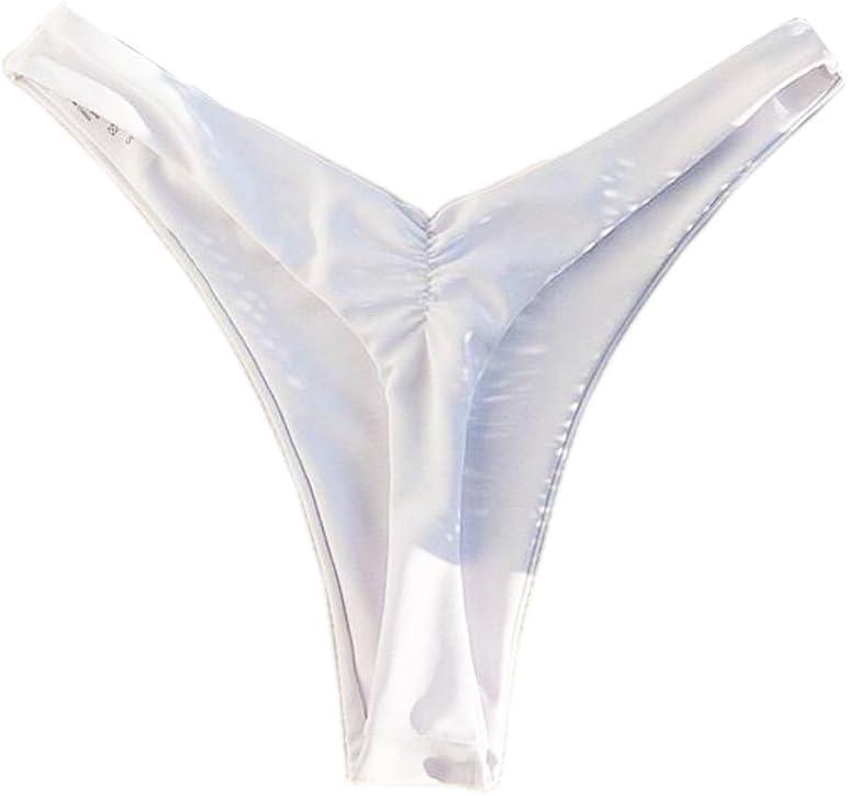 SherryDC Womens Cheeky Thong Brazilian Bikini Bottoms Sexy High Cut Leg Swimsuit Bottom Ruched Butt Bathing Suit Briefs (Small, 886-white)