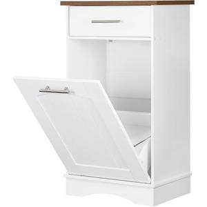 HOOBRO 10 Gallon Tilt Out Trash Cabinet, Kitchen Trash Can,Trash Bin Storage, with Flip Door and Large Drawer, Hidden Laundry Hamper Cabinet, for Kitchen, Laundry, White and Walnut WH02LJ01, 20.5"L x 13.7"W x 35.8"H