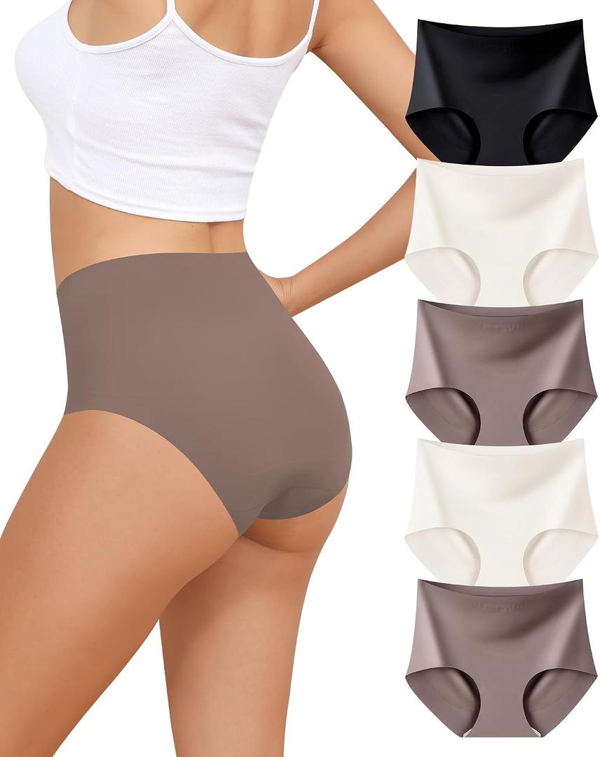 High Waisted Seamless Underwear For Women Tummy Control Briefs 5 Pack | No Show Panties,Full Coverage,Stretch Briefs,Comfort 5 Pack,Offers Slight Tummy Support,For Daily & Postpartum (XXL)