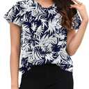 Womens Short Sleeve Chiffon Blouses Dressy Casual V Neck Bow Tie Formal Office Shirts Work Tops (XXL)