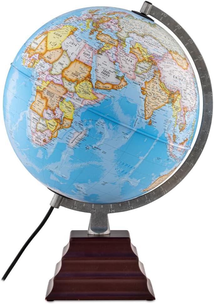 Waypoint Geographic Pacific Plus Illuminated Globe, 12" Blue Ocean-Style World Globe, Up-to-Date Light-Up Globe for Home and Office Decor, 19.5 H x 13.5 W x 12 D
