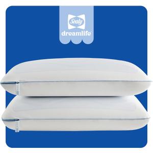 Sealy Dreamlife US Standard Size Memory Foam Cooling Pillow with SealyChill Cooling Gel, Removable Machine-Washable Cover, Made in The USA (2 Pack)
