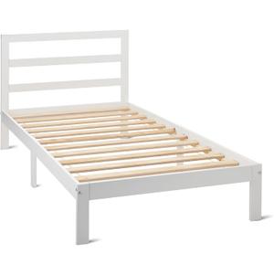 Amazon Basics Twin Bed Frame with Headboard, Solid Pine Wood with Bed Slats, Support, White