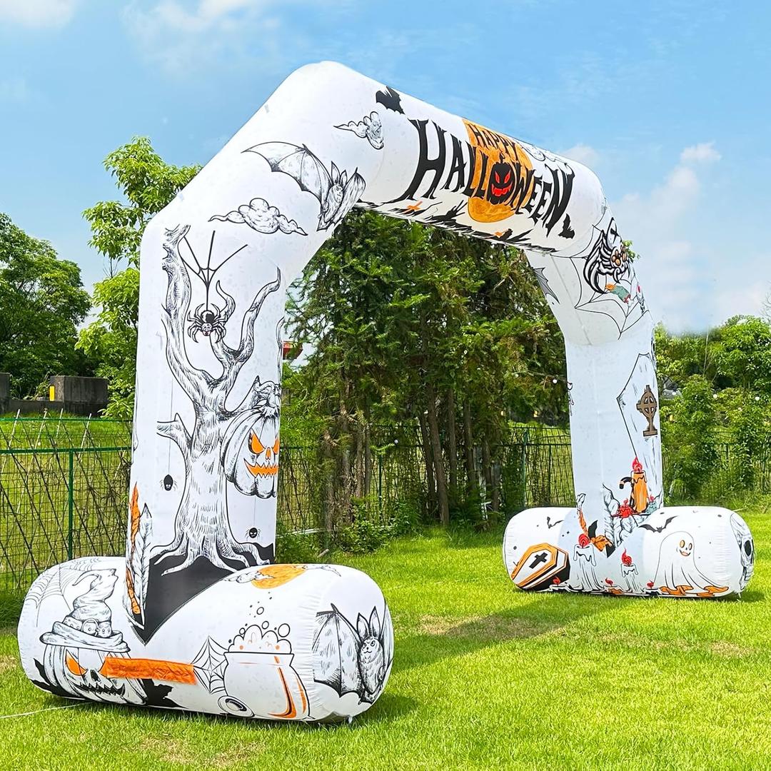 20ft Halloween Inflatable Archway with 250W Blower, Hexagon Inflatable Arch for Outdoor Decoration, Halloween Party, Lawn Garden (White)