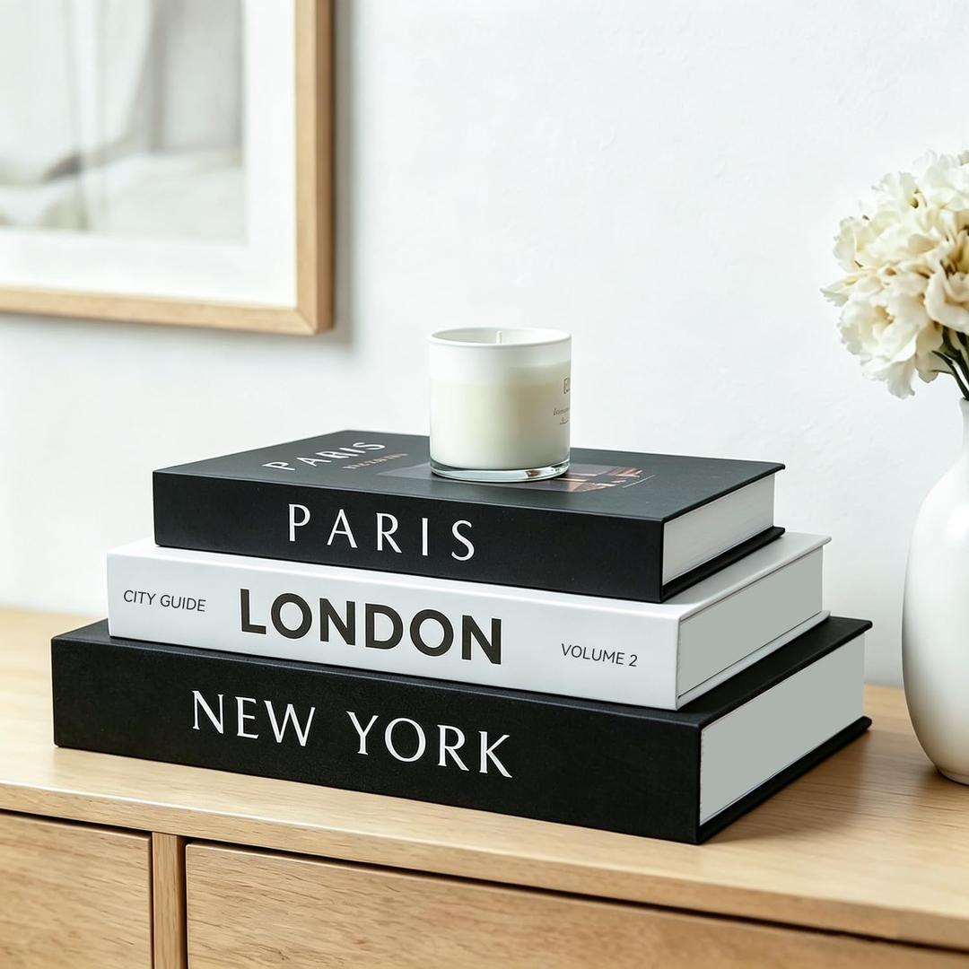 Decorative Fake Books for Home Decor - 3 Faux Book Storage Boxes, Stackable Decorative Bookshelf & Coffee Table Decor, Modern Neutral Design for Any Home Aesthetic with Hidden Storage