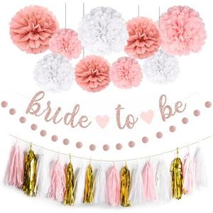 NISOCY Bachelorette Party Decoration, Pink Bridal Shower Decoration Bride to Be Sign Banner with Fringe Party Curtains and Honeycomb Balls for Fall Wedding Bridal Shower Party Decorations