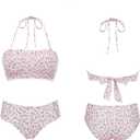 2 x AI'MAGE Bikini Set for Women Two Piece Swimsuits 2024 Floral Bathing Suit Bandeau Swimswear with Removable Shoulder Straps (Pink, XXL)