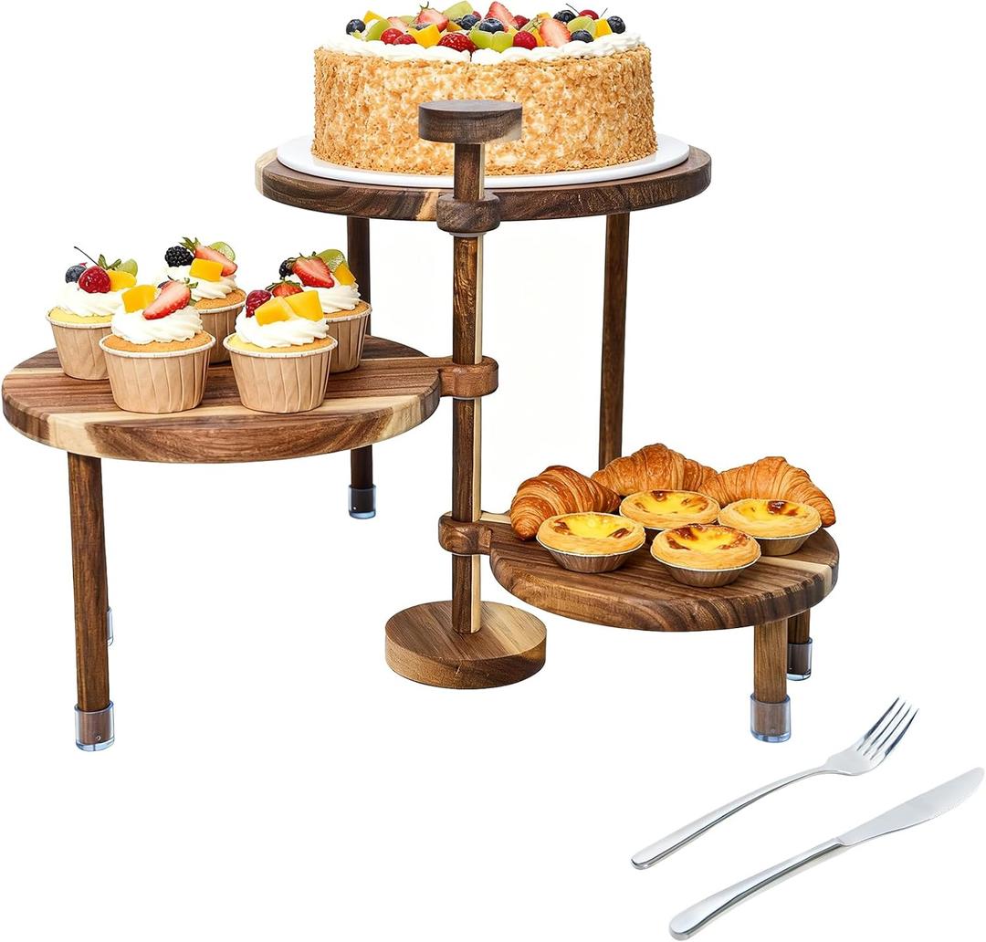 Cupcake Stand, Acacia Wood Cake Stand, Cupcake Display Stand, Wedding Cake Stands, 360° Rotatable Cupcake Stands for Party, 3 Tier Cupcake Stand, Cup Cake Tower Stand for Birthday Anniversary Party Decoration