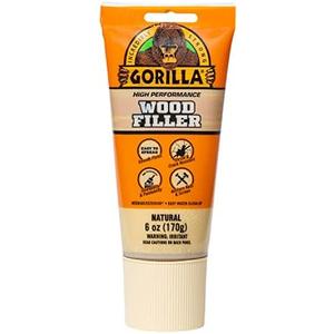 Gorilla All Purpose Wood Filler, Natural Color, 6 Ounce Tube (Pack of 2) - Water Resistant for Indoor or Outdoor Projects and Repairs