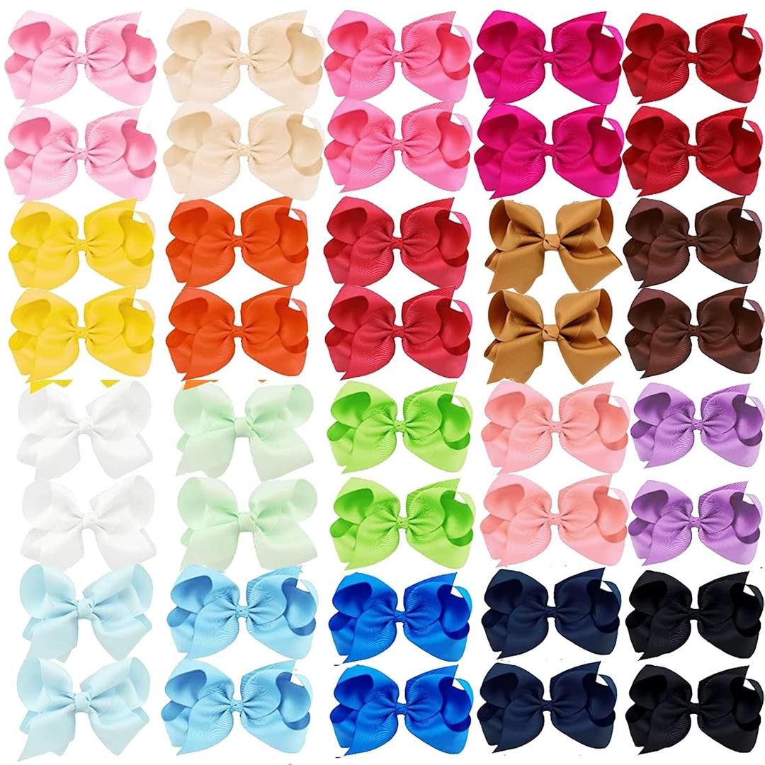 40PCS 4 Inch Hair Bows for Girls,Hand-made Grosgrain Ribbon Hair Bow Alligator Clips Hair Accessories for Toddlers Baby Girls Kids Teens in Pairs