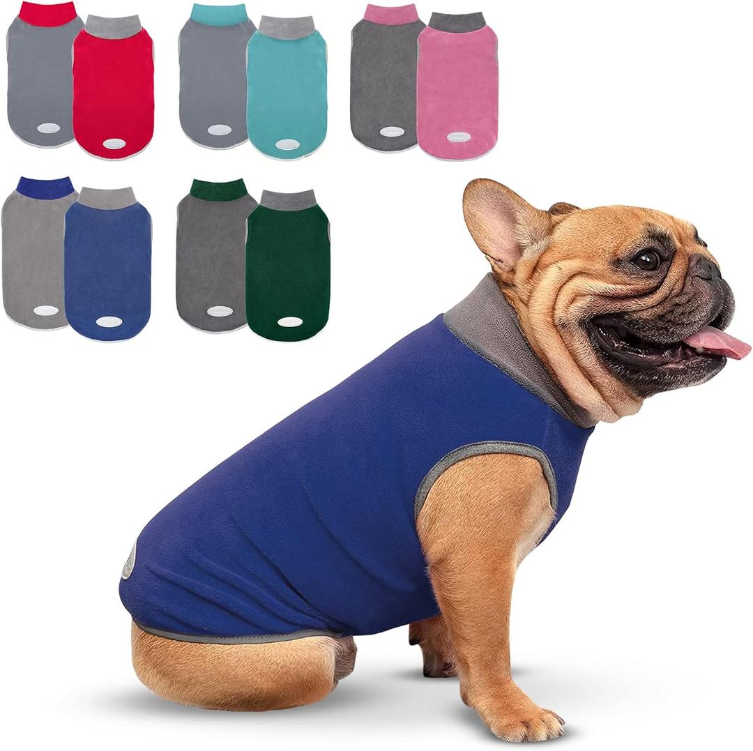 cyeollo 2 Pack Dog Fleece Sweater Stretchy Sweatshirt Pullover Dog Vest with Reflective Stripe Pet Clothes Lightweight Pet Sweaters for Small Dogs Size Grey & Blue