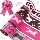 4Rolls Cowgirl Wired Edge Ribbon Pink Bandana Rodeo Horse Racing Themed Fabric Ribbon for Western Cowgirl Birthday Party for Gift Wrapping Hair Bow Making Supplies