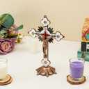 Calculs Metal Jesus Crucifix Table Cross for Home Dcor Accents - Catholic Cross for Christian Prayers Jerusalem 8" Copper