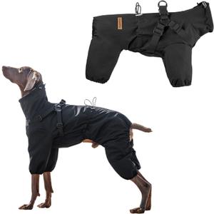 Dog Raincoat with Harness for Medium and Large Dogs, Adjustable Waterproof Dog Rain Jacket,Reflective Rainproof Puppy 4 Legs Raincoat-Black,4XL