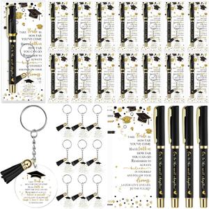 50 Set Graduation Gifts Party Favor, Class of 2026 Graduation Gifts Bulk Include Ballpoint Pens Positive Cards Acrylic Keychains with Tassel for Middle Senior School Party Supplies (Black)