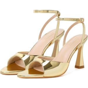 Susanny High Heels for Women Pointed Open Toe Strappy Chunky Block Heels Ankle Strap Stiletto Kitten Heeled Sandals Wedding Bridal Party Prom Sexy Dress Shoes (8, Gold)
