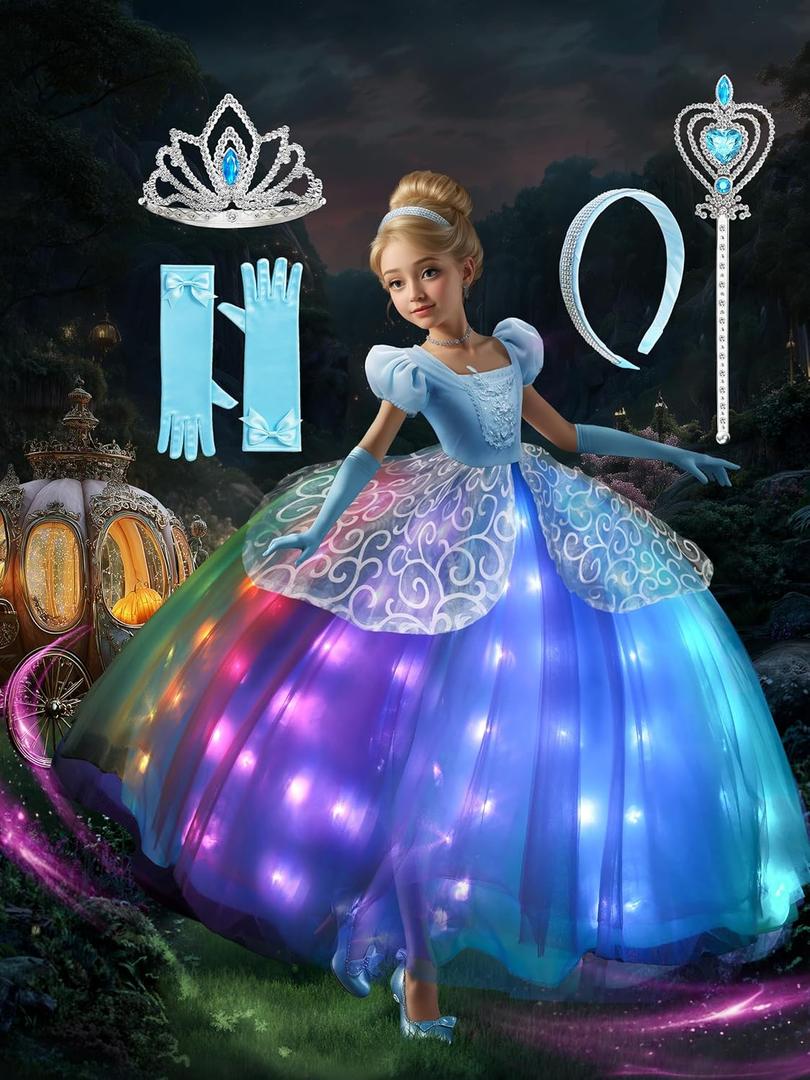 Princess Dress Up Clothes, Syncs with Music, App-Control, RGB LED Light Up Princess Dress for Girls with Accessories (4-5 Years)