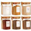 HHMJSM 5 Pcs Glass Jar with Bamboo Lid and Spoon - 17 oz Large Sugar Container with 148 Kitchen Pantry Spice Jar Labels Preprinted - Glass Containers with Wooden Lids Hold Coffee, Tea, Candy