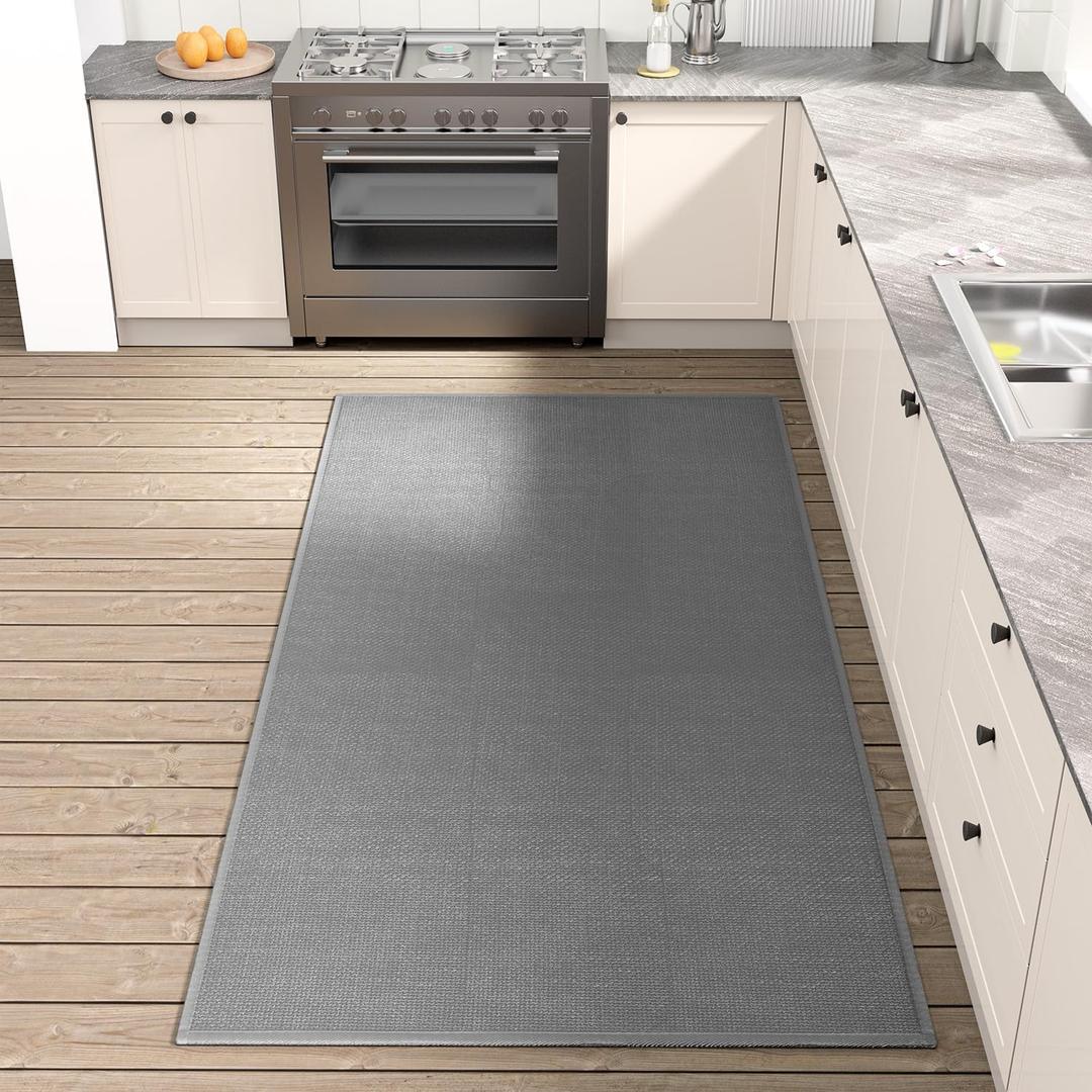Kitchen Mat, Rubber Backing Cushioned Non Slip Kitchen Rugs for Floor, Absorbent Runner Comfort Standing Mat Rug Washable for Kitchen, Office, Home, 35.4"x71" (Grey) (2'11" x 5'11" (Rectangular))