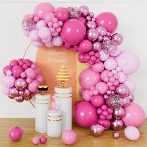 153pcs Pink Balloon Arch Garland Kit, Hot Pink Latex Balloons Metallic Confetti Ballon Different Size 18 12 10 5 inch for Girls Birthday Wedding Princess Baby Shower Party Decorations.