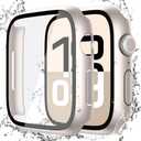 Misxi [2 Pack] Waterproof Hard Case with Tempered Glass Compatible with Apple Watch Series 11 (2025) Series 10 46mm, Anti-Fall Tough Overall Protective Cover for iWatch Screen Protector, Starlight