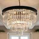 Black Crystal Chandeliers Modern Crystal Chandelier 4-Tier Dining Room Chandelier Round Large Contemporary Crystal Pendant Hanging Ceiling Light Fixtures for Living Room Bedroom Foyer Entryway W24''