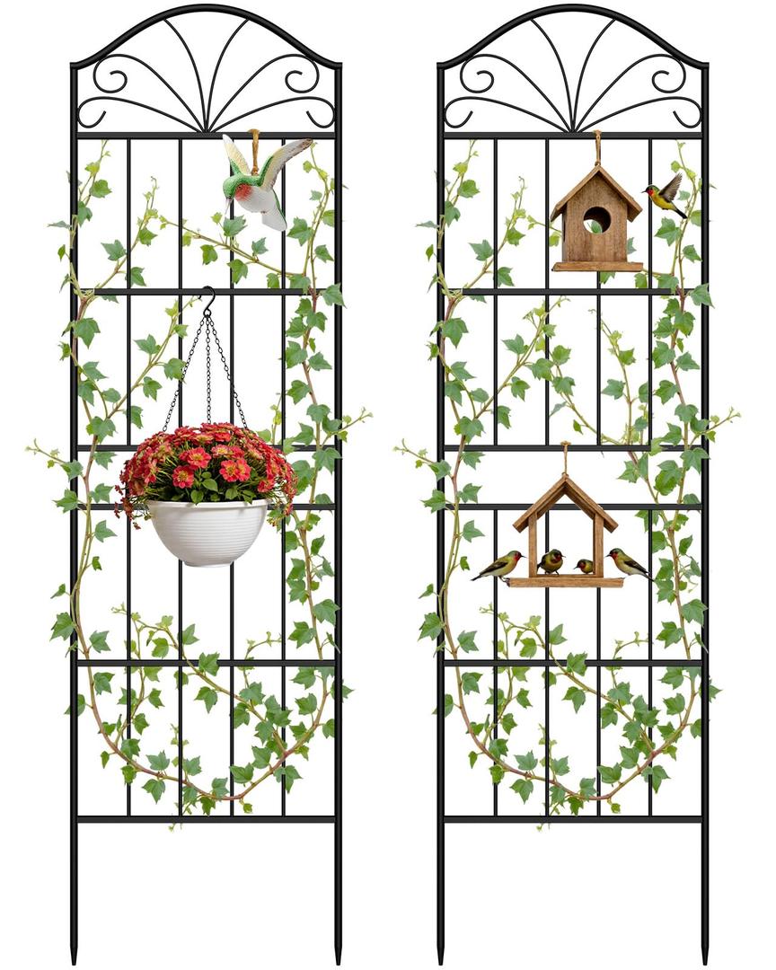 VOXOR Metal Trellis for Climbing Plants Outdoor, 60 * 19.7 Inch Tall Garden Trellis with Black Rustproof Coating, Decorative Rose Trellis for Climbing Roses, Vines, and Flowers, 2 Pack
