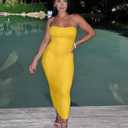 BORIFLORS Women's Basic Sleeveless Tube Top Sexy Strapless Bodycon Midi Club Dress (Yellow, S)