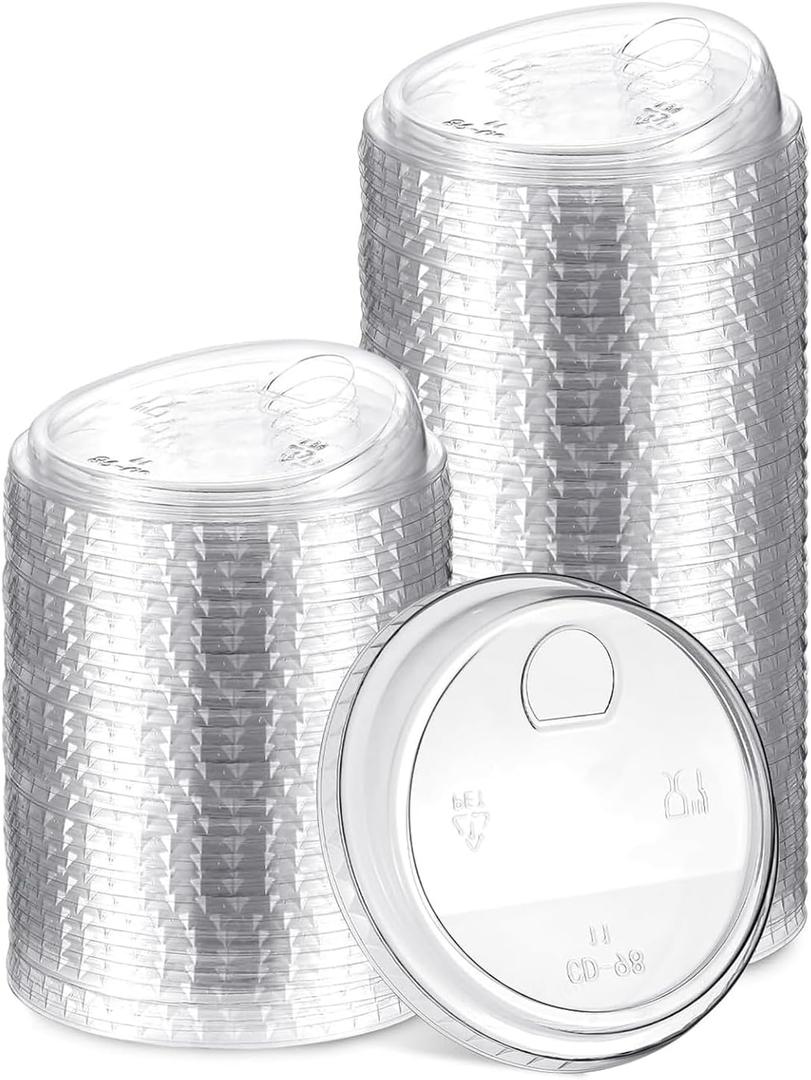 50 Pcs Clear Strawless Plastic Lids Fits, Clear PET Sip Lids for 12, 16, 20 and 24 oz Cups for Cold Brew, coffee, beer, cocktail, wine or Beverage Cups(Transparent,98mm)