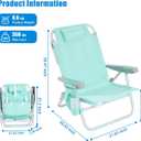 SUNNYFEEL Low Beach Chair, 5-Position Lay Flat Reclining, Backpack Portable Folding Chair with Cooler Bag & Cup Holder, Heavy Duty 350 LBS, Compact for Beach, Camping, Travel