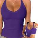 Danysu V Neck Cotton Tank Tops with Built-in Shelf Bra Sleeveless Racerback Fitted Basic Cami Shirts (Medium, Dark Purple)