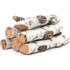 Hisencn Gas Fireplace Logs Set, Ceramic White Birch Log for Gas Fireplace Intdoor Inserts, Vented, Electric Gas Fireplaces, Outdoor Firebowl, Linear Fire Pits Ceramic Fiber Fake Wood Logs, 6pcs