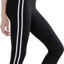 Women's Stripes 3/4 Tight High Waist Yoga Leggings - Premium Soft Workout Stretch Pants (US, Alpha, XX-Large, Regular, Regular, Black)