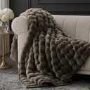 EverGrace Ultra Soft Luxury Fluffy Faux Rabbit Fur Throw Blanket, Thick Warm Bubble Throw for Bed, Cozy Plush Reversible Blankets for Couch, Chair, Sofa, Dark Taupe, 60x80 Inches