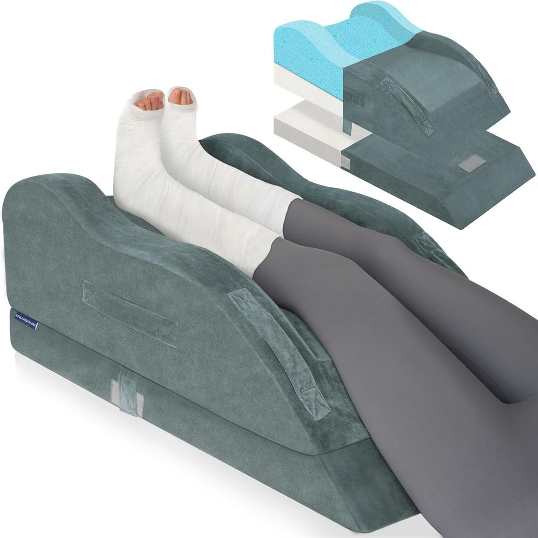 KingPavonini Adjustable Leg Elevation Pillows for After Surgery with Ergonomic Curve, Cooling Memory Foam Leg Pillow for Knee Surgery Recovery, Wedge Pillow for Legs, Back Pain Relief (Double Leg)
