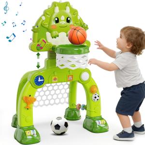 Toddler Basketball Hoop Soccer Goal for Kids 1-3, Baby Toys for 1 Year Old Boy Gifts, Kids Sports Toy with Light Sound Music, Baby Interactive Toys for Christmas Birthday Gifts for Boy Girls (Dinosaur)