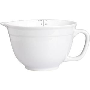 Sweejar Porcelain Mixing Bowl with Scale, Ceramic Serving Container for Kitchen, Nesting Bowl with Handle, Using for Baking, Prepping, Cooking, Set of 1(White)