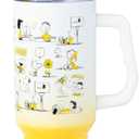 Silver Buffalo Peanuts Featuring Charlie Brown, Snoopy, Woodstock, Lucy, Sally, Linus, and More Stainless Steel Tumbler with Handle and Straw, Fits in Standard Cup Holder, 40 Ounces